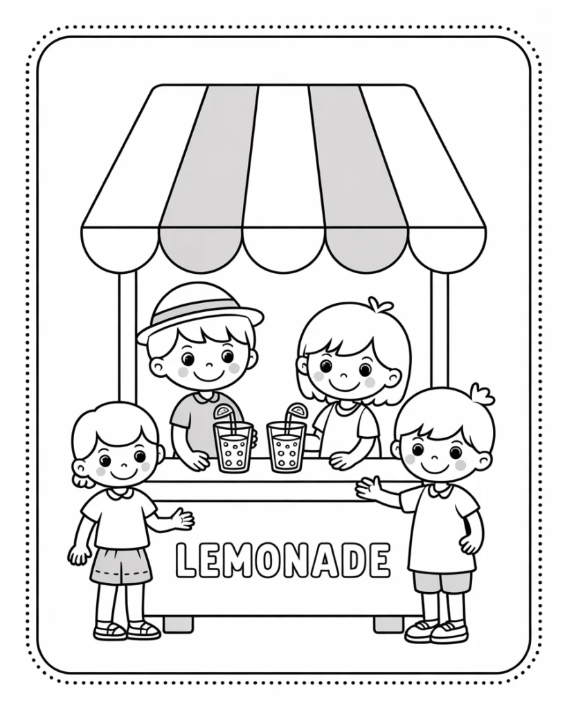 Summer Lemonade Stand Coloring Page
