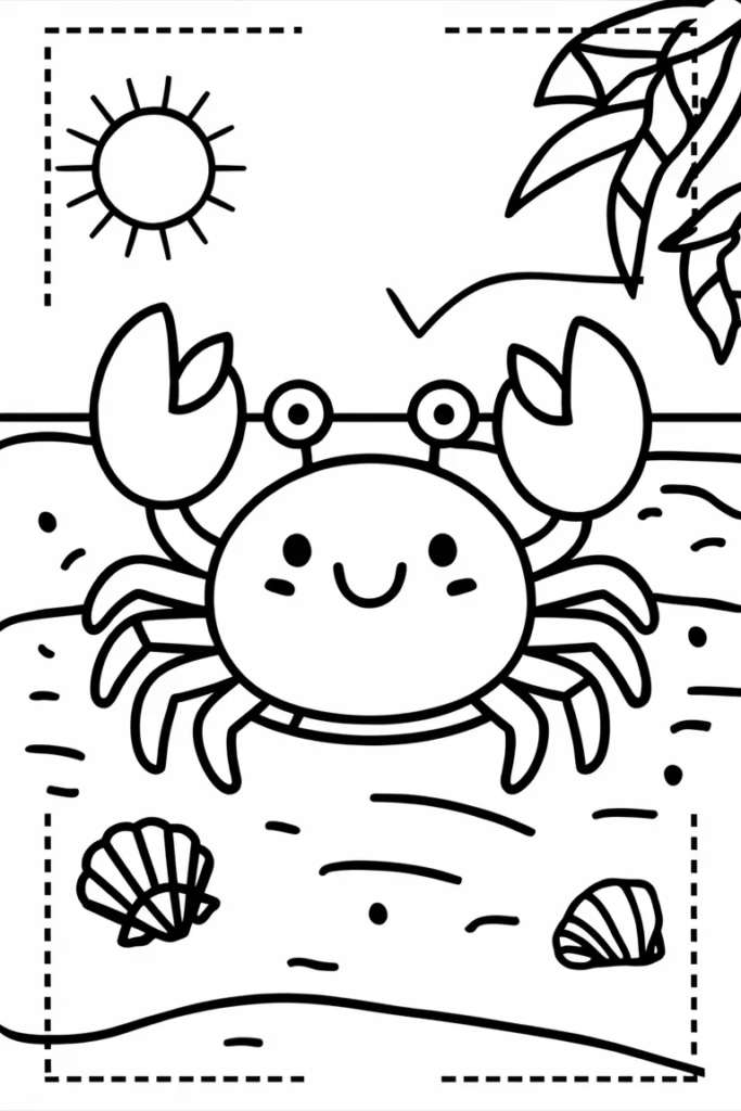 Cute Crab Beach Coloring Page