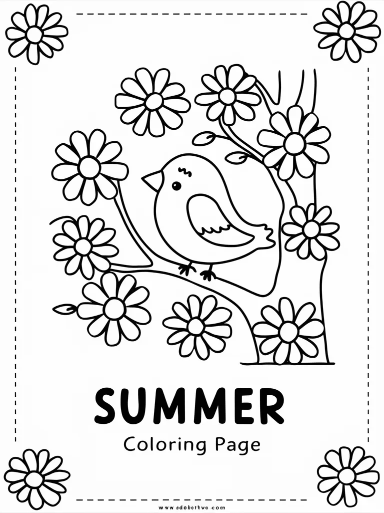 Cute Summer Bird Coloring Page