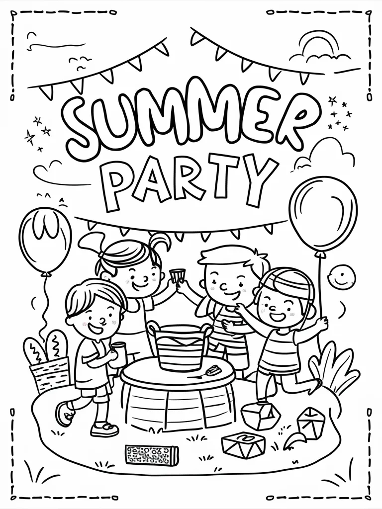 Fun Summer Party Coloring Page