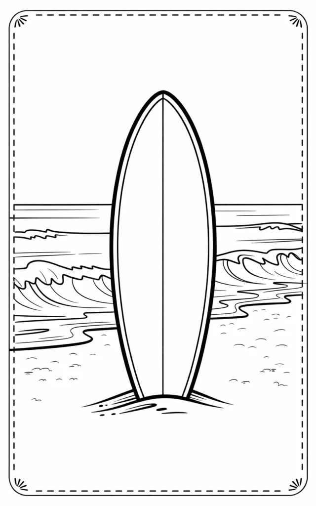 Surfboard Beach Coloring Page