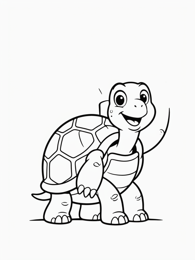 Happy cartoon turtle waving.