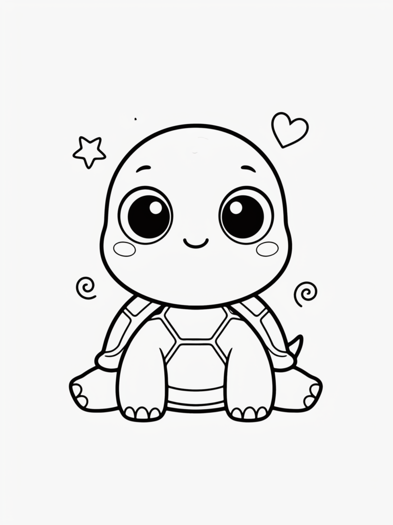 Cute kawaii turtle with oversized eyes and tiny smile.