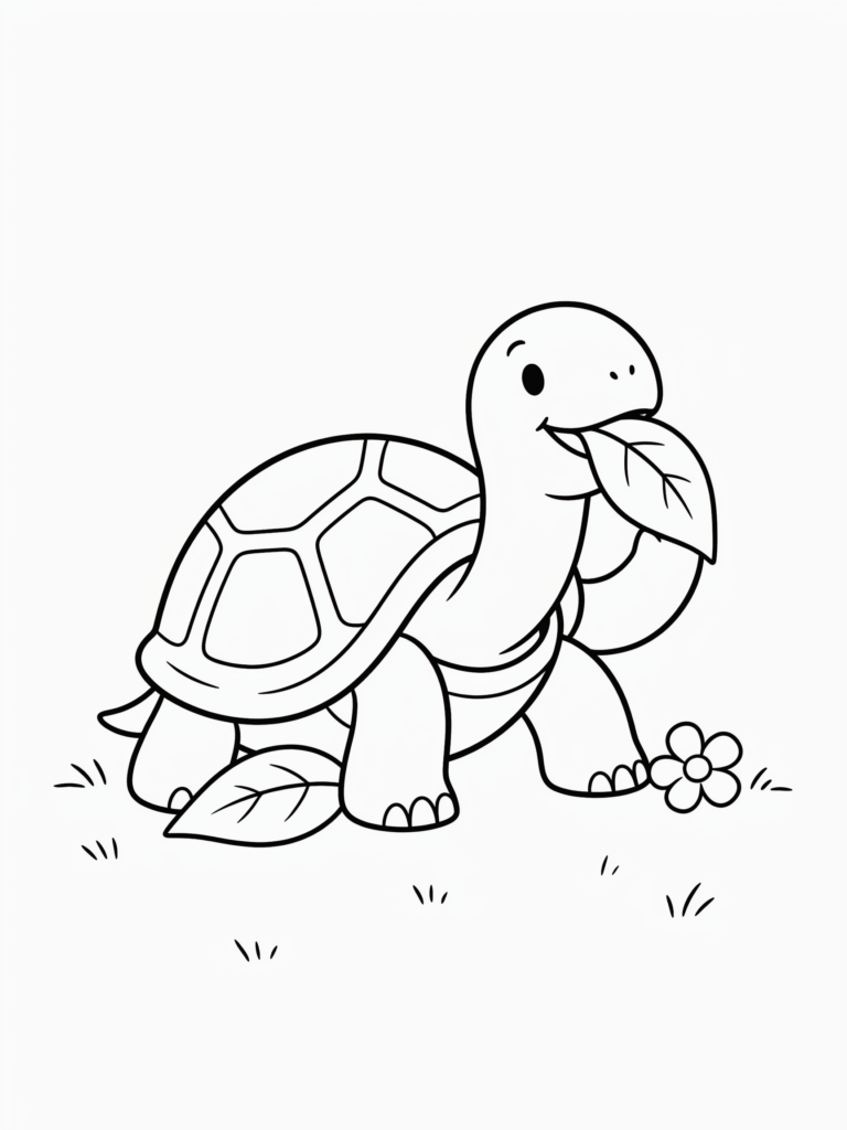 Turtle eating fresh leaves.