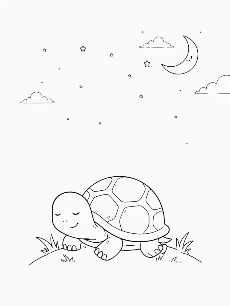 Sleeping turtle with tiny stars above.