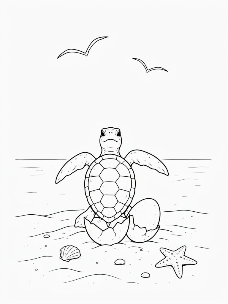 Baby turtle hatching from an egg.