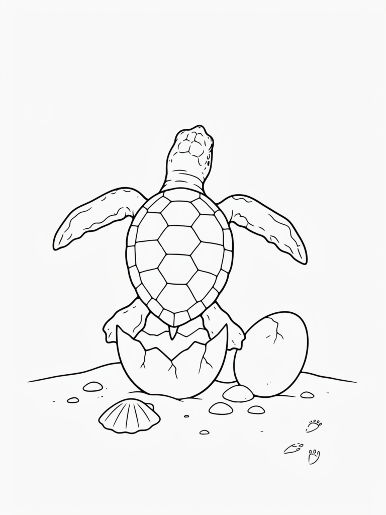 Baby turtle hatching from an egg.
