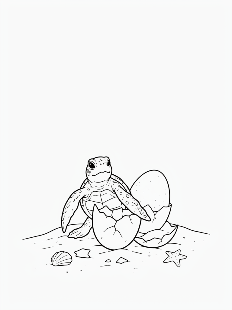 Baby turtle hatching from an egg.