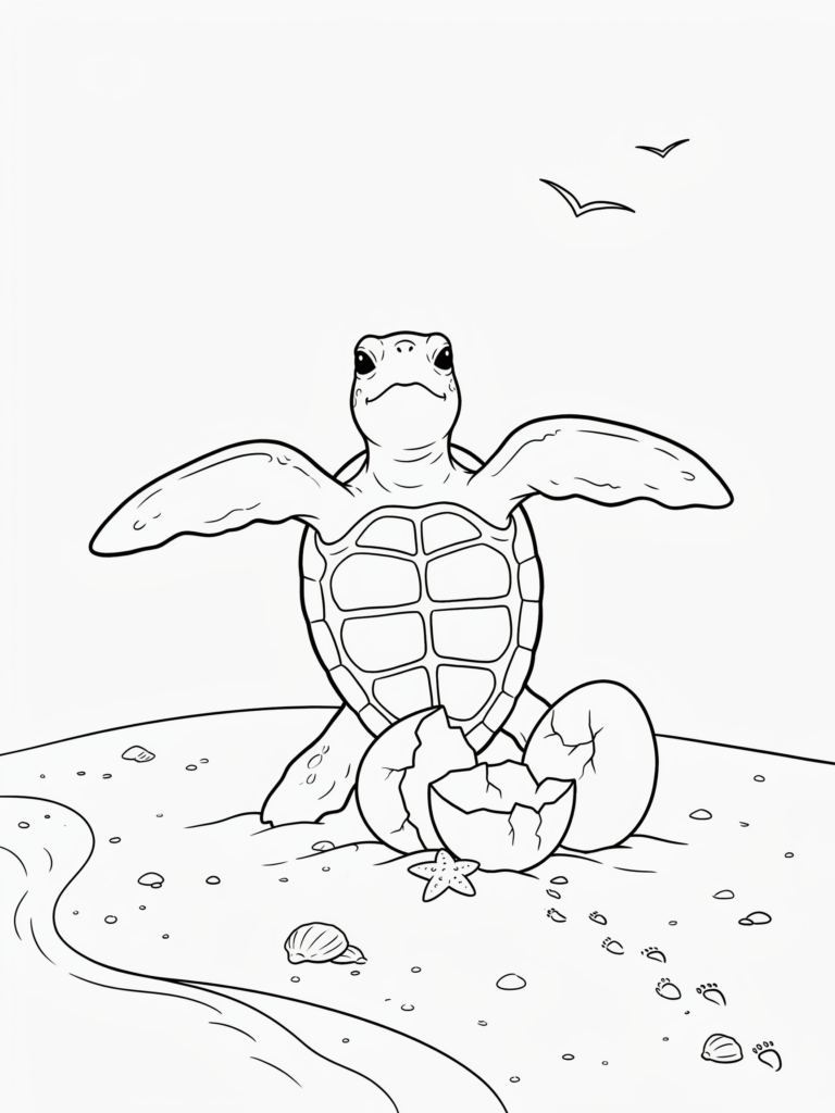 Baby turtle hatching from an egg.