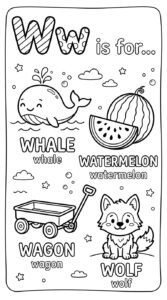 Letter W coloring pages printable collection for kids