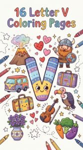 16 Letter V coloring pages for kids with fun V words