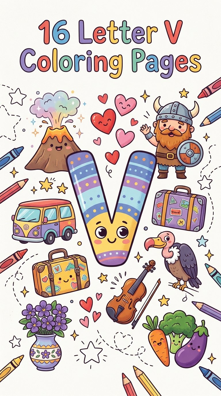16 Letter V coloring pages for kids with fun V words