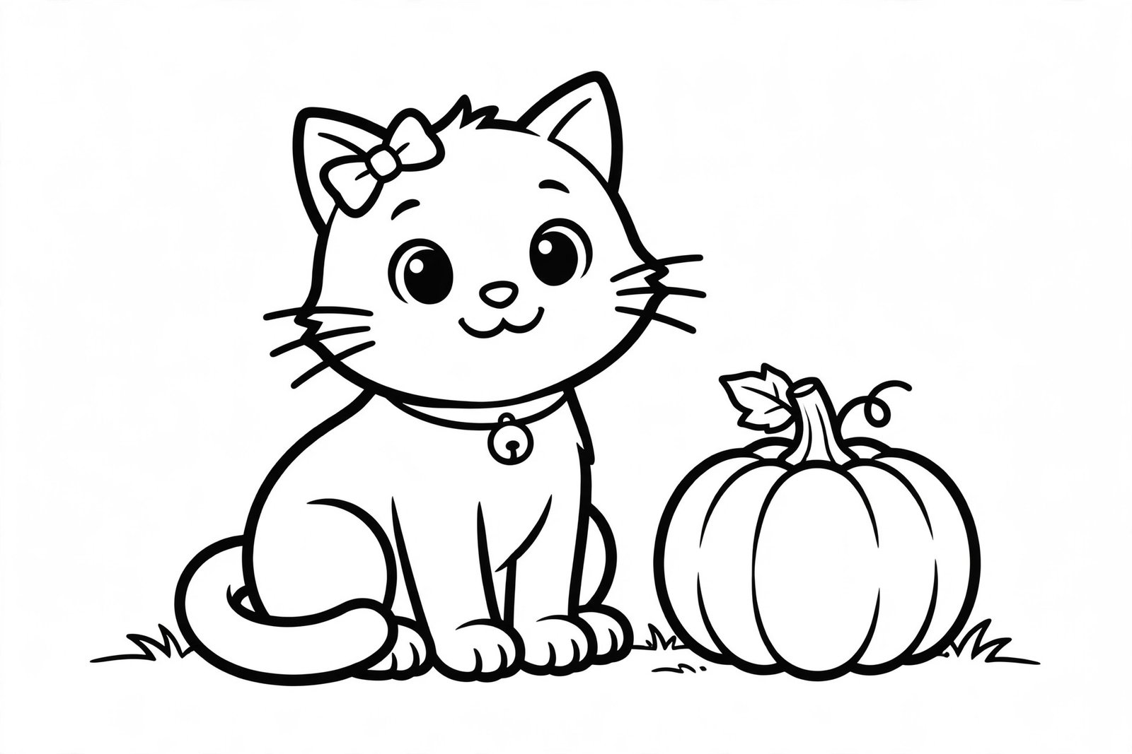 Cute black cat Halloween coloring page for kids
