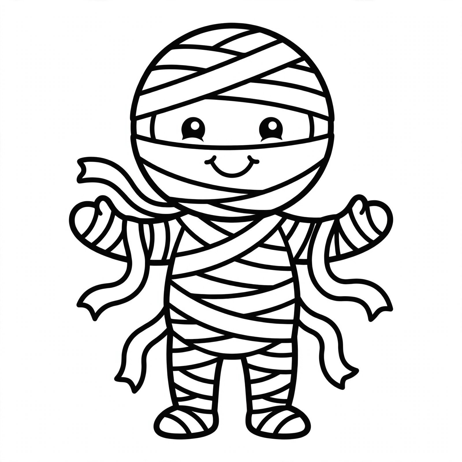 Cute mummy Halloween coloring page for kids