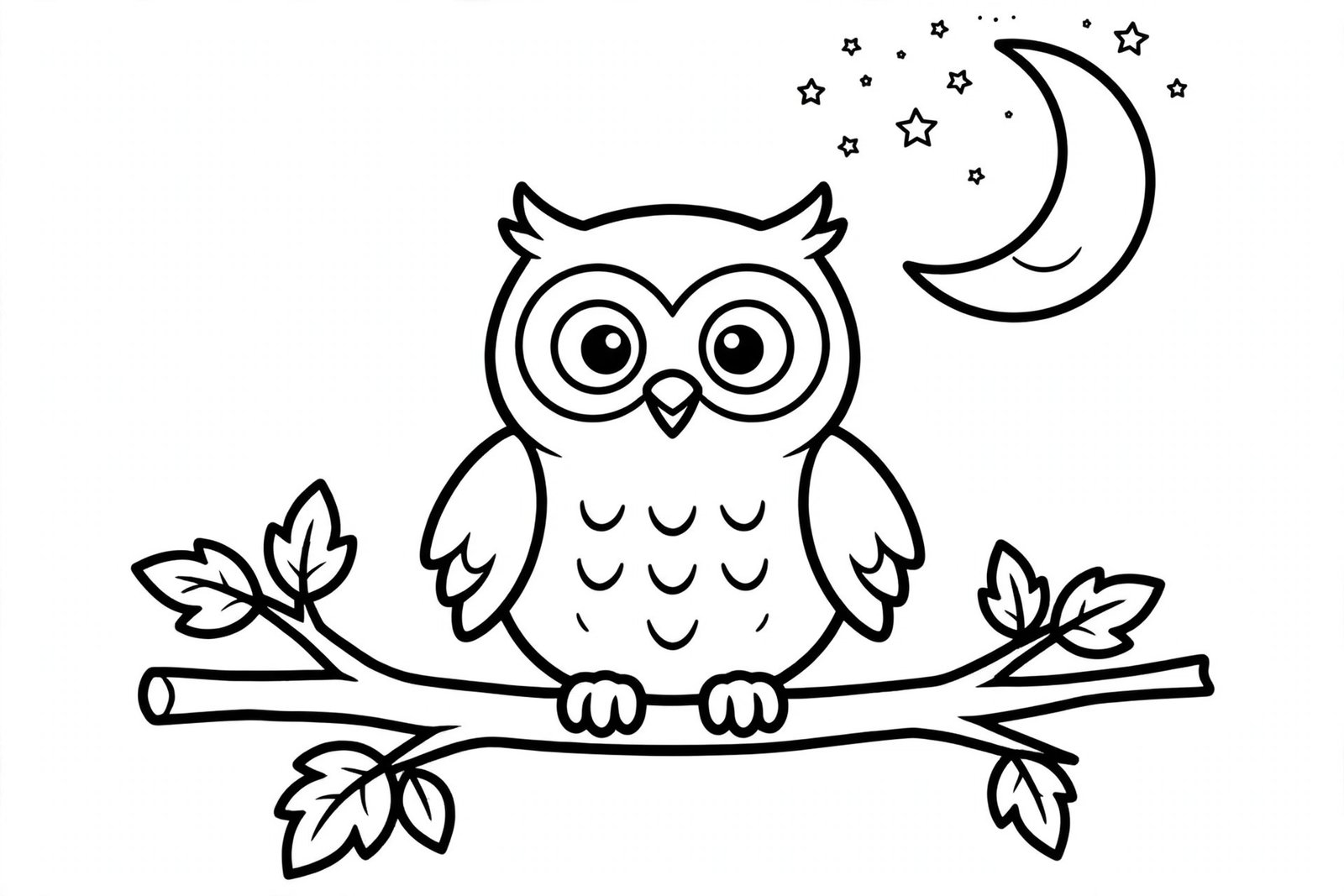 Owl and moon Halloween coloring page