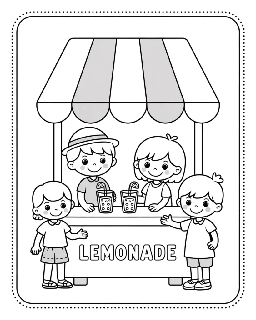 Summer Lemonade Stand Coloring Page