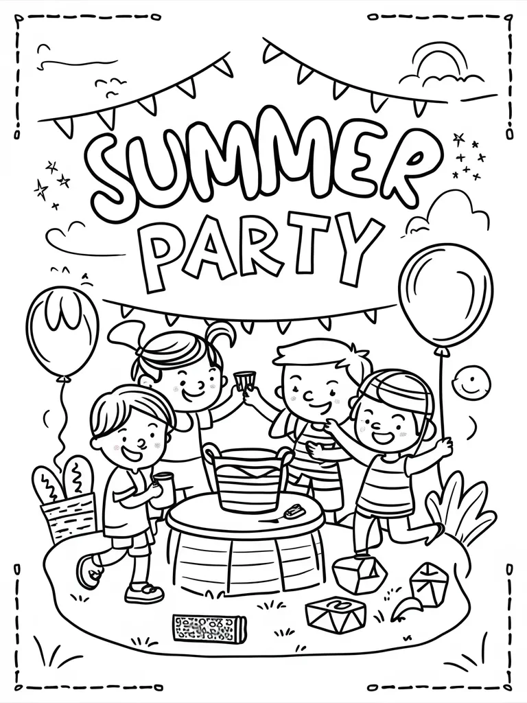 Fun Summer Party Coloring Page