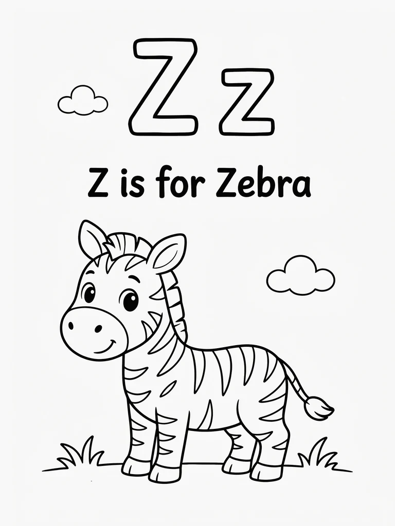 Letter Z for zebra coloring page for kids