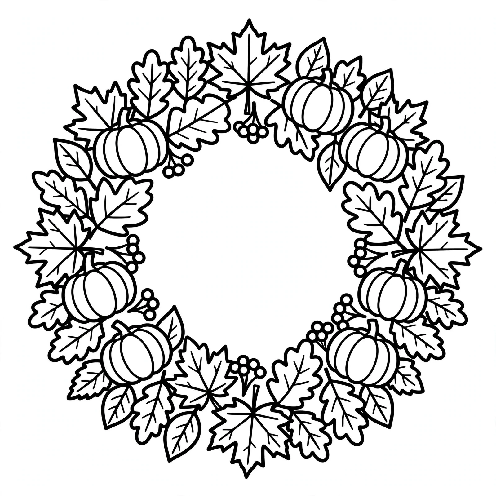 Fall harvest wreath Thanksgiving coloring page for kids