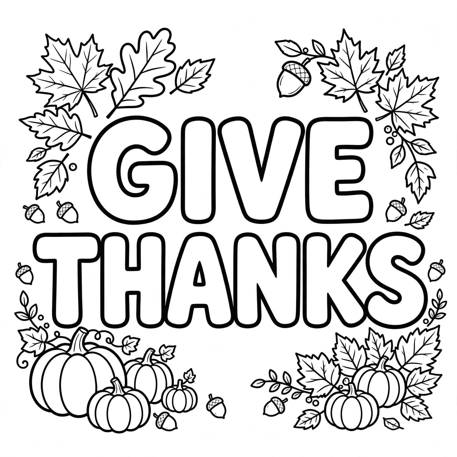 Give Thanks lettering Thanksgiving coloring page for kids