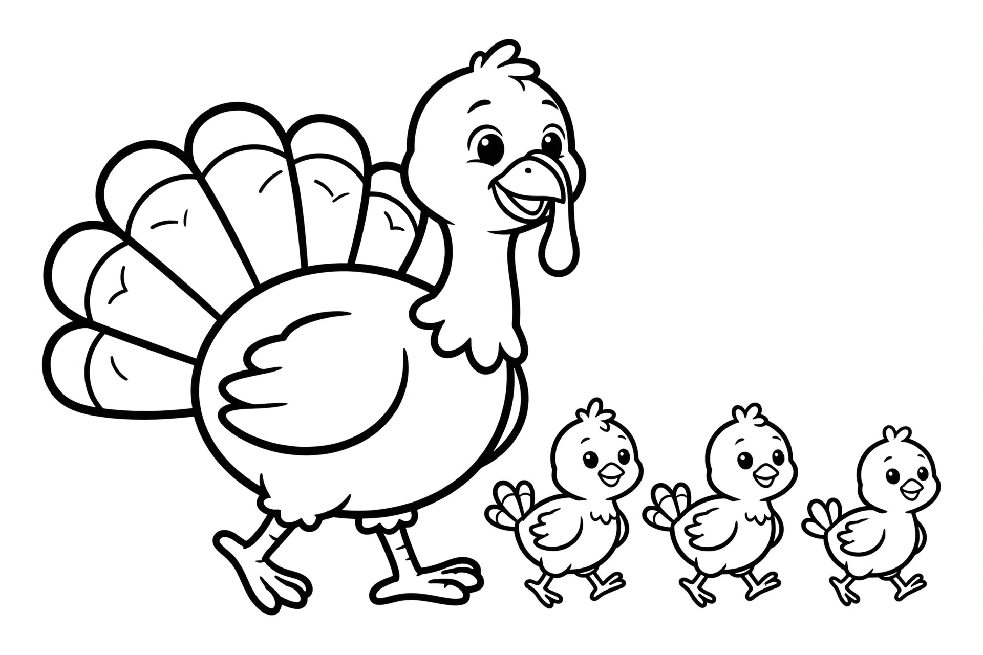 Turkey family Thanksgiving coloring page for kids