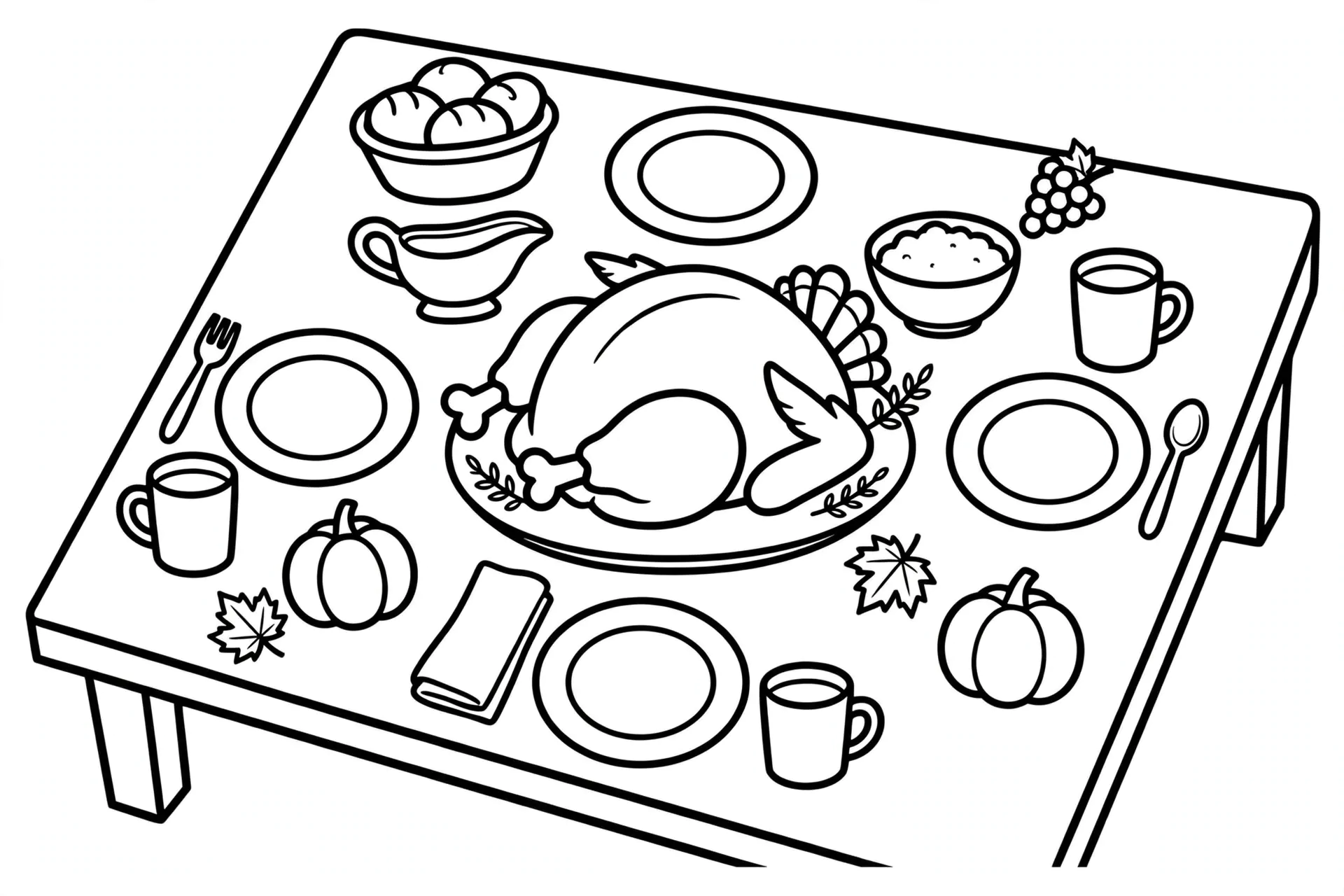 Thanksgiving dinner table coloring page for kids