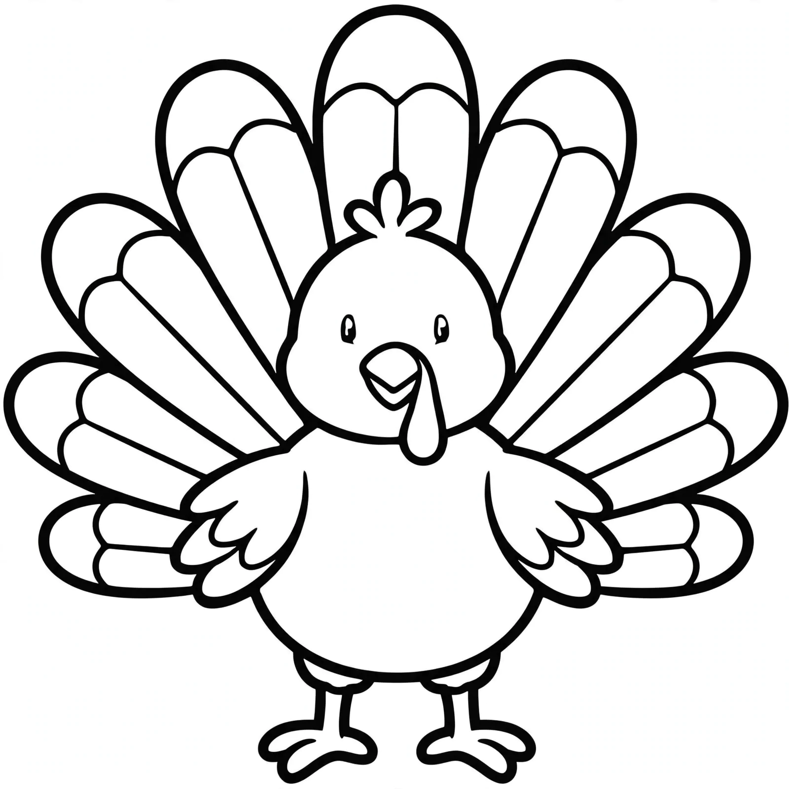 Happy smiling turkey Thanksgiving coloring page for kids